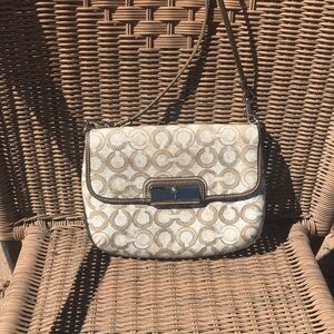 Coach Signature Canvas Shoulder Bag in Cream and Tan